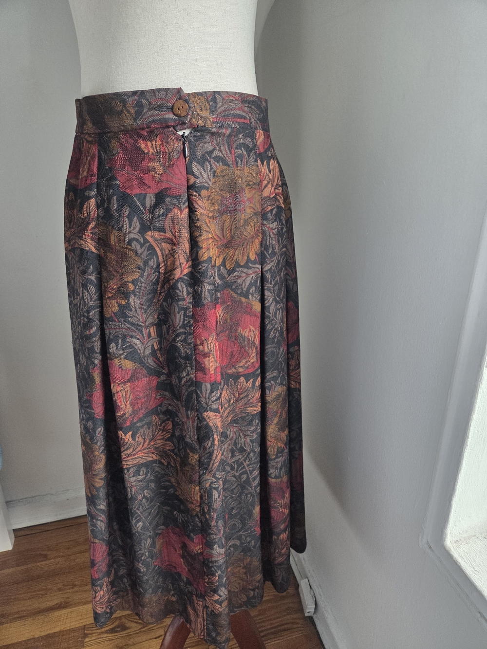 Black Maxi Skirt with Red & Gold Floral Print